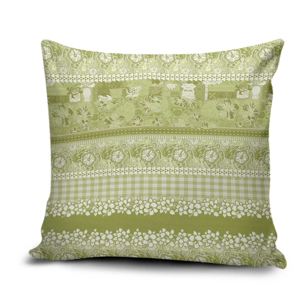 Hawaiian Hibiscus Honu Pillow Cover Sage Green Mele Kalikimaka Palaka Spirit - Polynesian Pride
