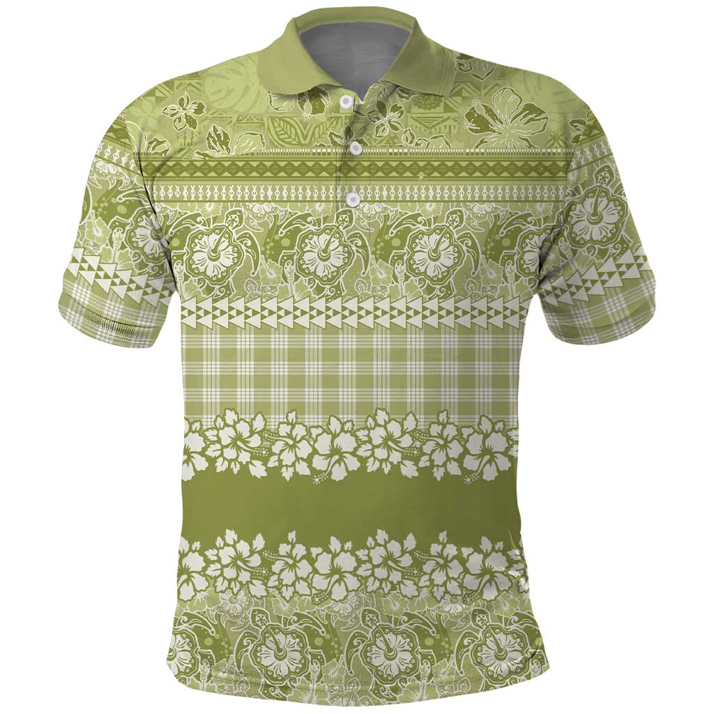Hawaiian Hibiscus Honu Polo Shirt Sage Green Mele Kalikimaka Palaka Spirit - Polynesian Pride