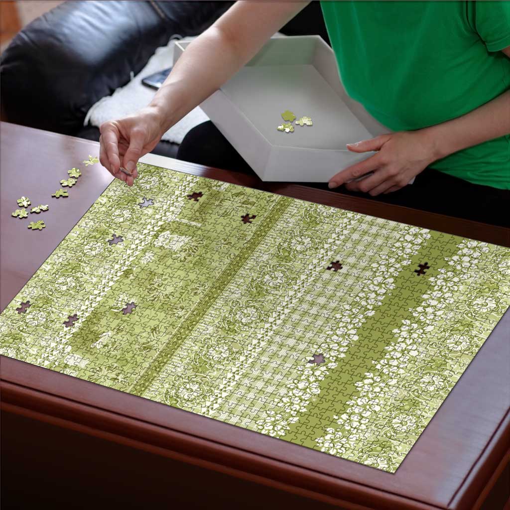 Hawaiian Hibiscus Honu Puzzle Sage Green Mele Kalikimaka Palaka Spirit - Polynesian Pride