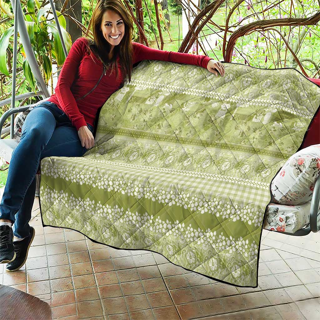 Hawaiian Hibiscus Honu Quilt Sage Green Mele Kalikimaka Palaka Spirit - Polynesian Pride