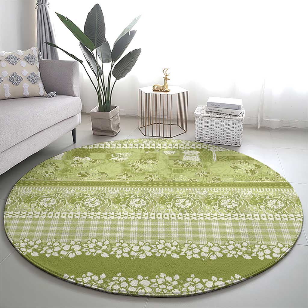 Hawaiian Hibiscus Honu Round Carpet Sage Green Mele Kalikimaka Palaka Spirit - Polynesian Pride
