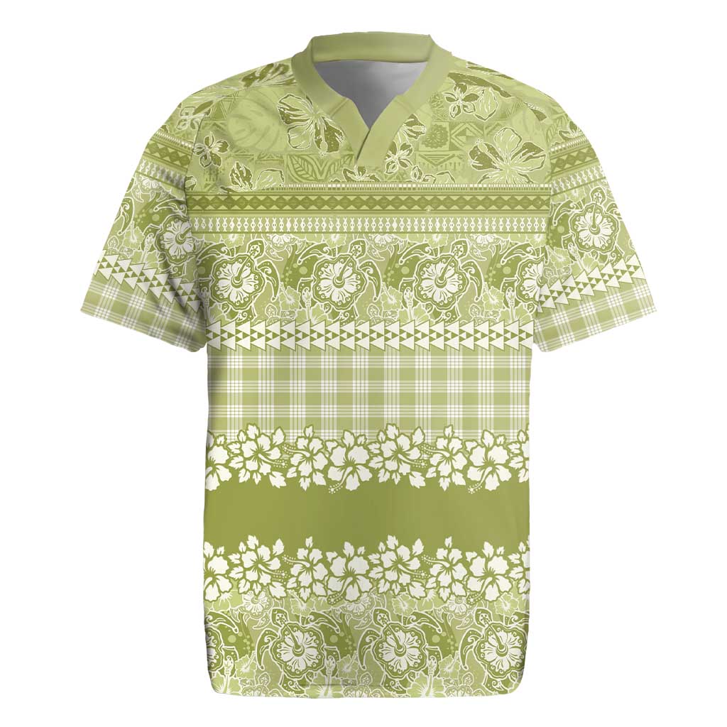 Hawaiian Hibiscus Honu Rugby Jersey Sage Green Mele Kalikimaka Palaka Spirit - Polynesian Pride