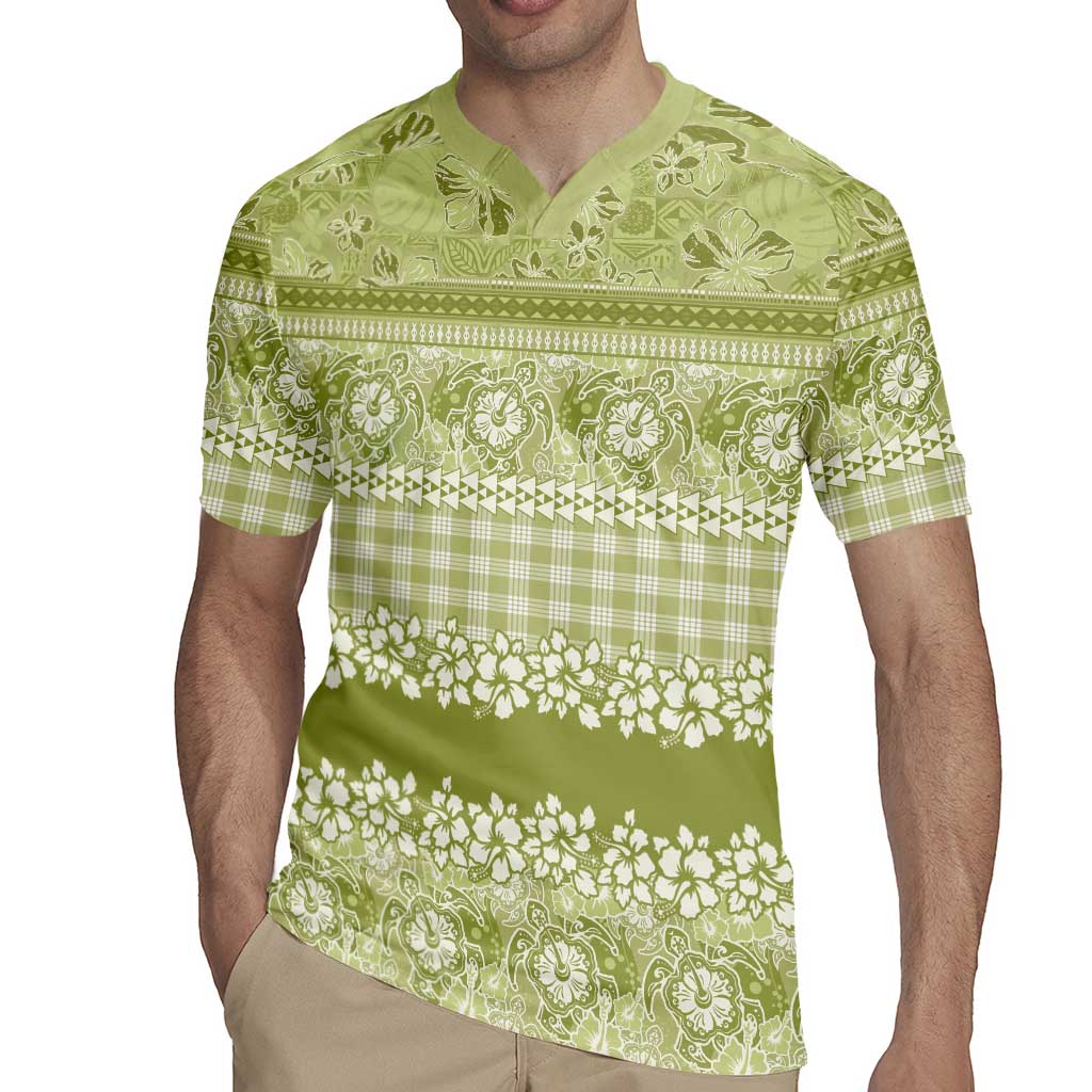 Hawaiian Hibiscus Honu Rugby Jersey Sage Green Mele Kalikimaka Palaka Spirit - Polynesian Pride