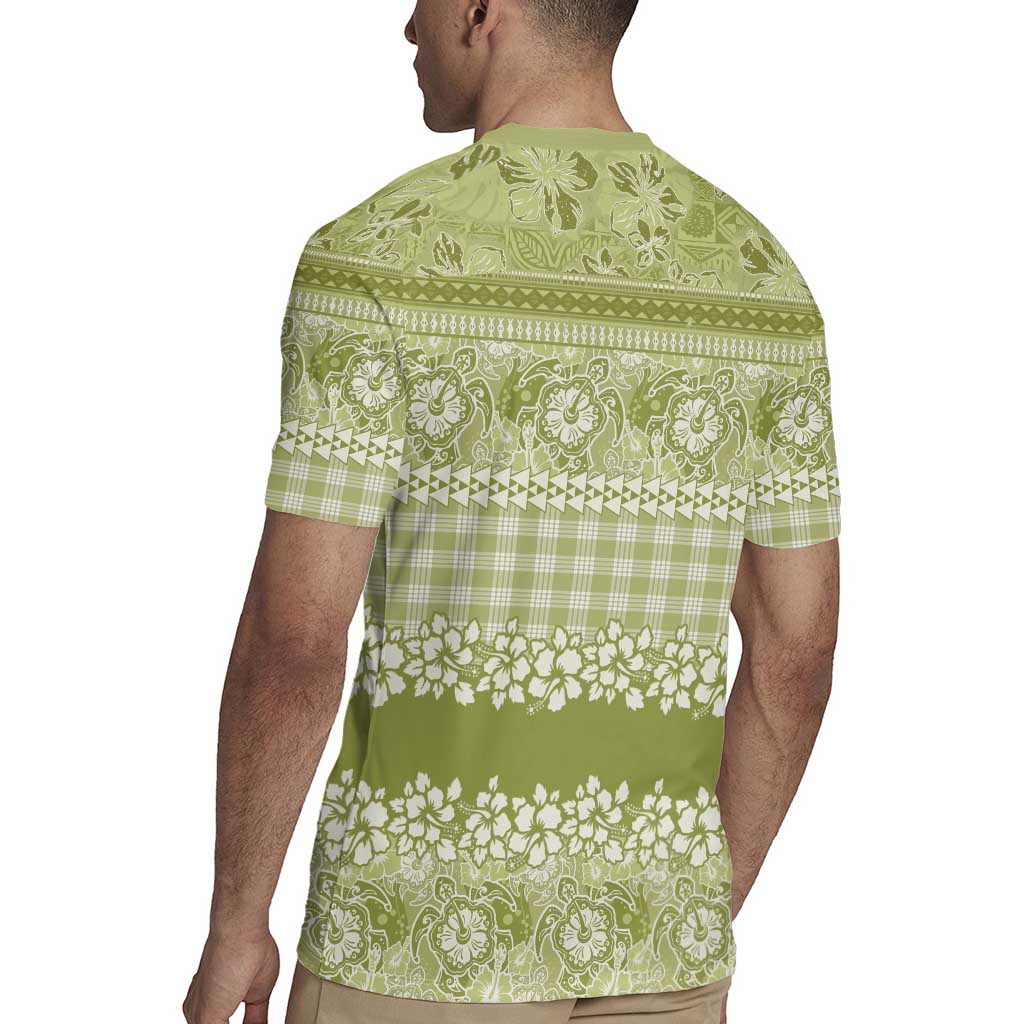 Hawaiian Hibiscus Honu Rugby Jersey Sage Green Mele Kalikimaka Palaka Spirit - Polynesian Pride
