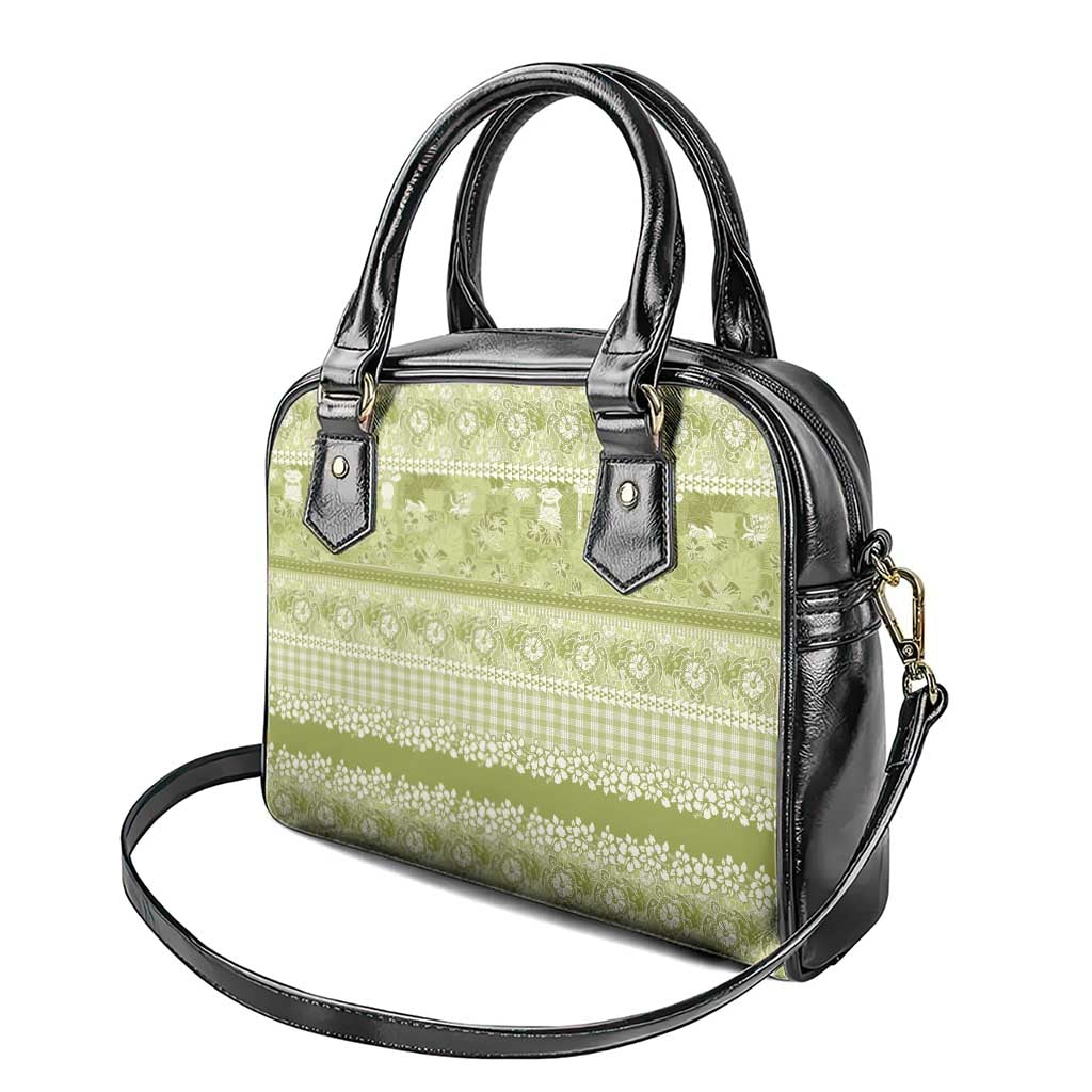 Hawaiian Hibiscus Honu Shoulder Handbag Sage Green Mele Kalikimaka Palaka Spirit - Polynesian Pride