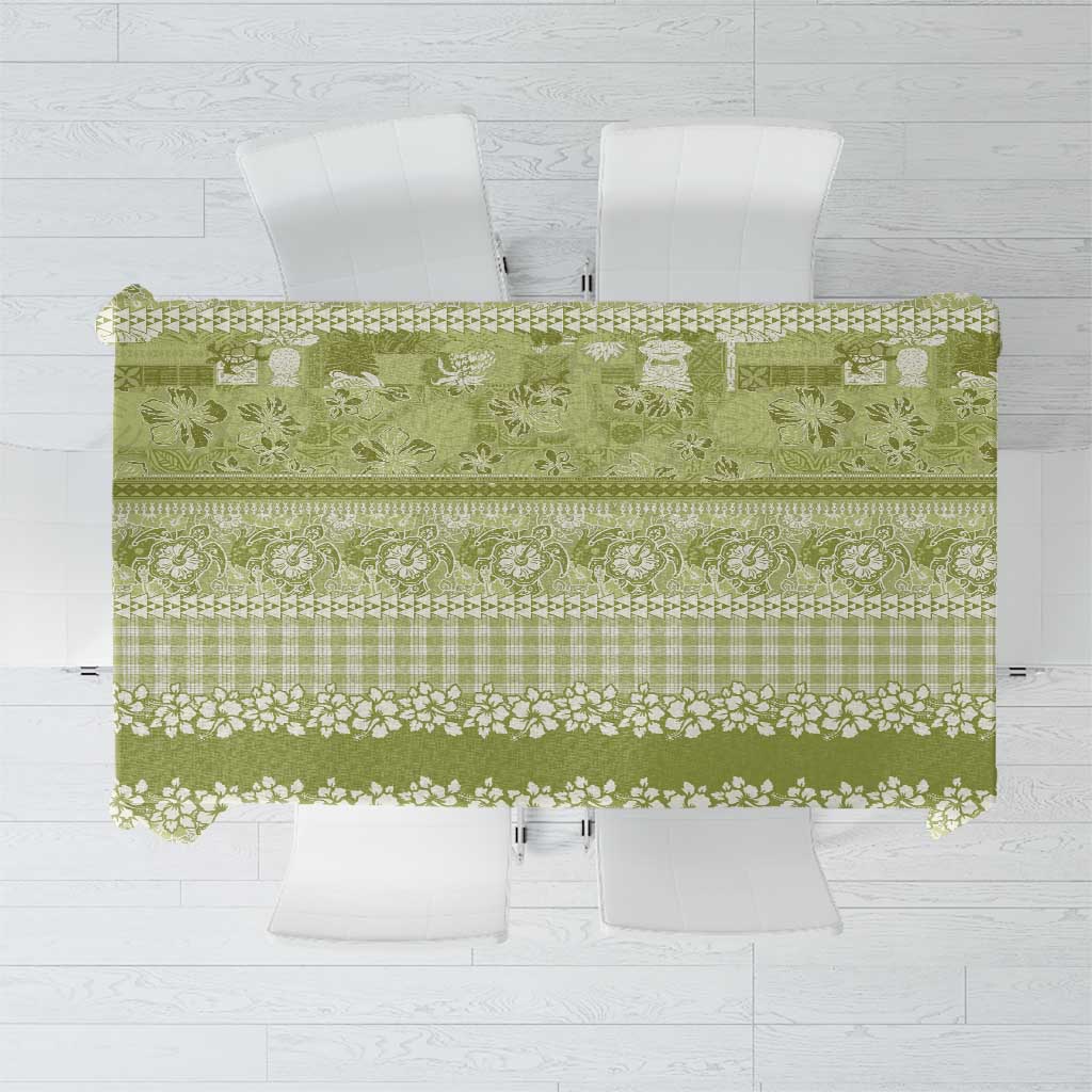 Hawaiian Hibiscus Honu Tablecloth Sage Green Mele Kalikimaka Palaka Spirit - Polynesian Pride