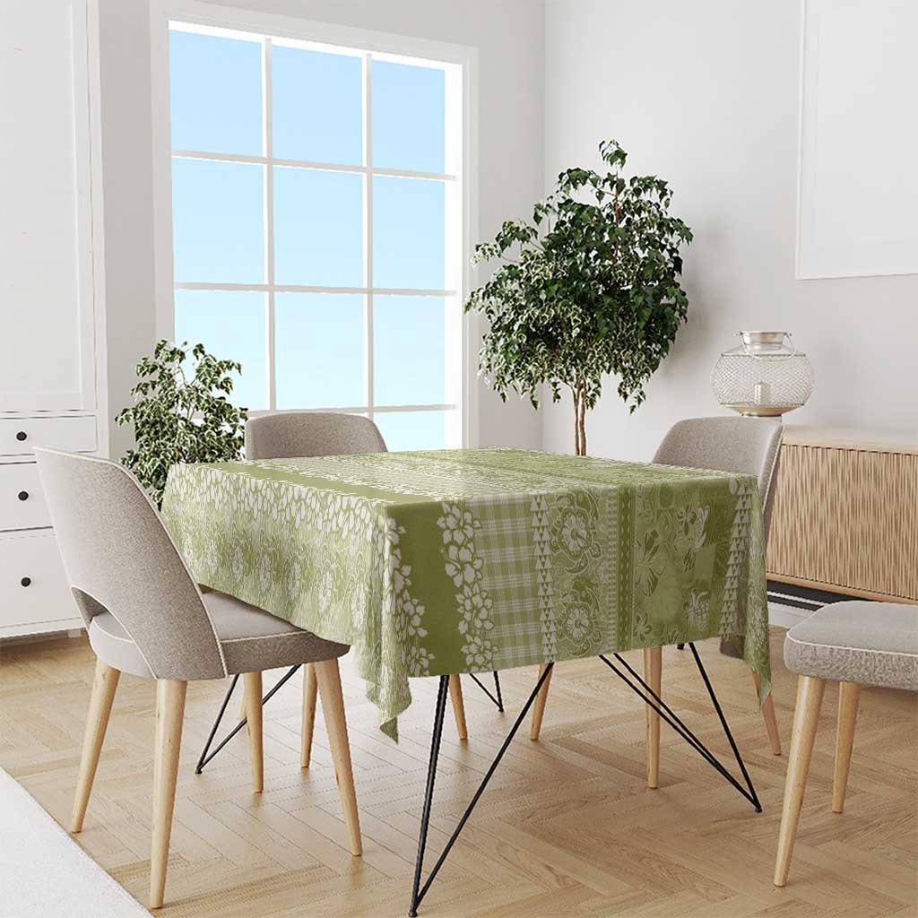 Hawaiian Hibiscus Honu Tablecloth Sage Green Mele Kalikimaka Palaka Spirit - Polynesian Pride