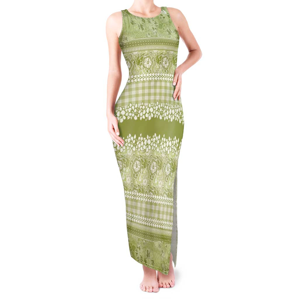 Hawaiian Hibiscus Honu Tank Maxi Dress Sage Green Mele Kalikimaka Palaka Spirit - Polynesian Pride