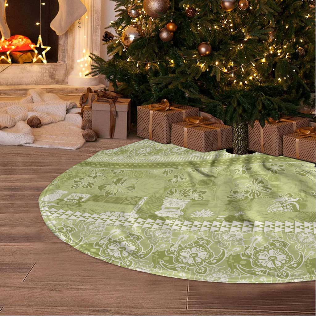Hawaiian Hibiscus Honu Tree Skirt Sage Green Mele Kalikimaka Palaka Spirit - Polynesian Pride
