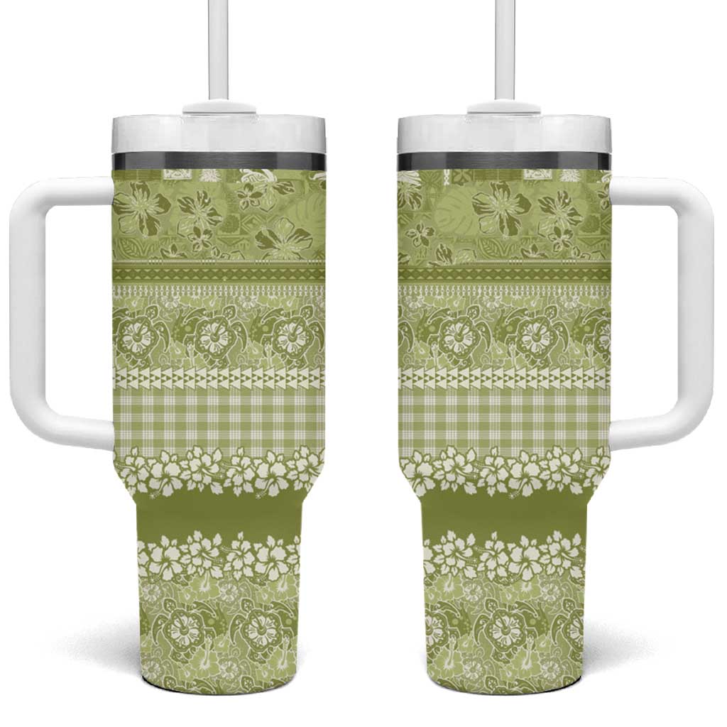 Hawaiian Hibiscus Honu Tumbler With Handle Sage Green Mele Kalikimaka Palaka Spirit - Polynesian Pride