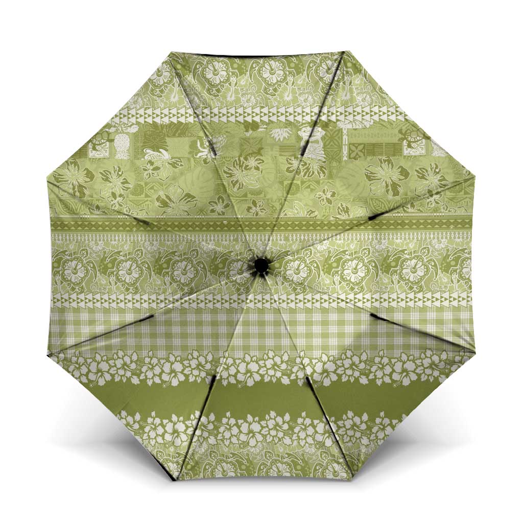 Hawaiian Hibiscus Honu Umbrella Sage Green Mele Kalikimaka Palaka Spirit - Polynesian Pride