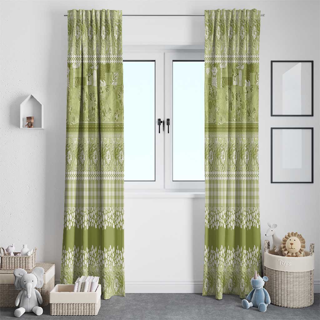 Hawaiian Hibiscus Honu Window Curtain Sage Green Mele Kalikimaka Palaka Spirit - Polynesian Pride