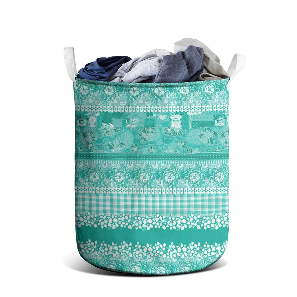 Hawaiian Hibiscus Honu Laundry Basket Turquoise Mele Kalikimaka Palaka Spirit - Polynesian Pride