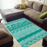 Hawaiian Hibiscus Honu Area Rug Turquoise Mele Kalikimaka Palaka Spirit - Polynesian Pride
