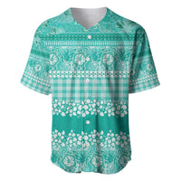 Hawaiian Hibiscus Honu Baseball Jersey Turquoise Mele Kalikimaka Palaka Spirit - Polynesian Pride