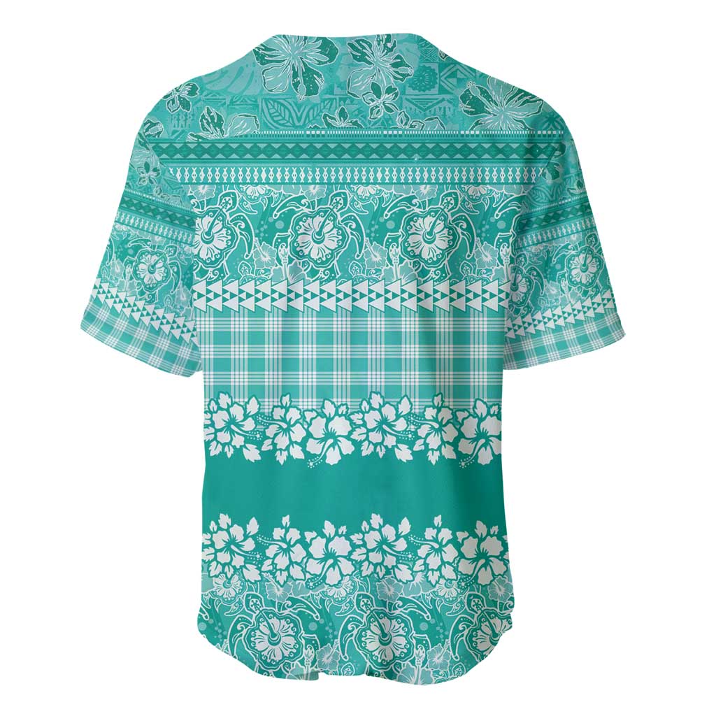 Hawaiian Hibiscus Honu Baseball Jersey Turquoise Mele Kalikimaka Palaka Spirit - Polynesian Pride
