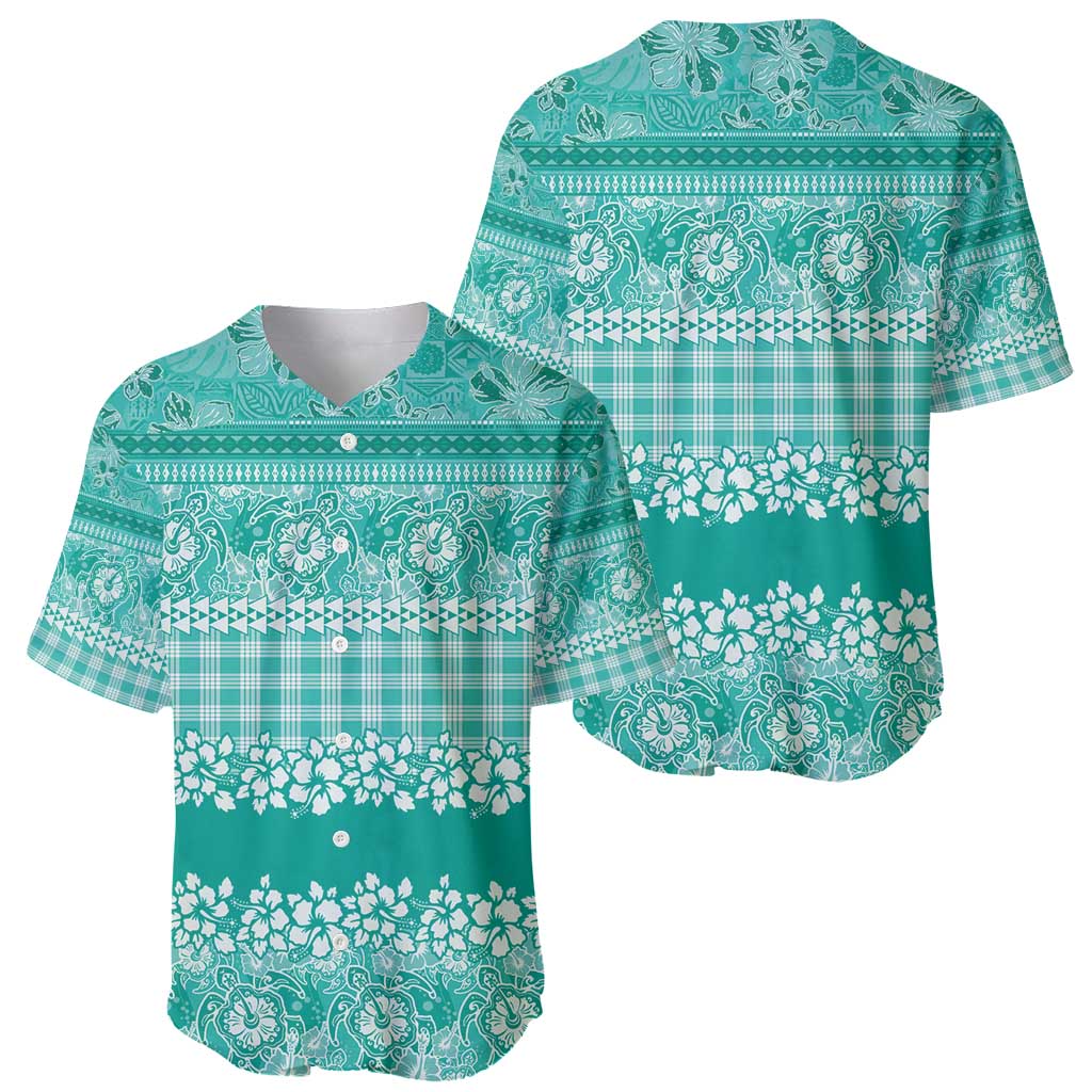Hawaiian Hibiscus Honu Baseball Jersey Turquoise Mele Kalikimaka Palaka Spirit - Polynesian Pride