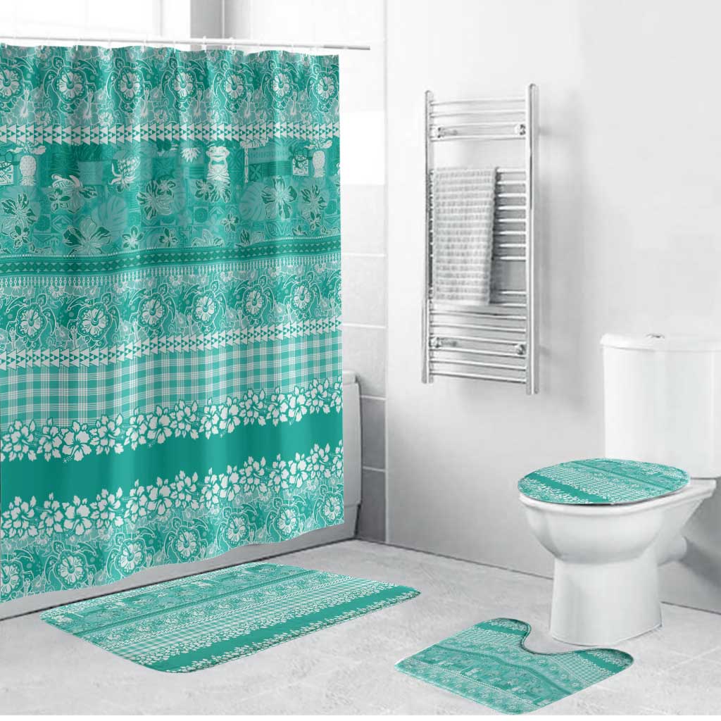 Hawaiian Hibiscus Honu Bathroom Set Turquoise Mele Kalikimaka Palaka Spirit - Polynesian Pride