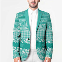 Hawaiian Hibiscus Honu Blazer Turquoise Mele Kalikimaka Palaka Spirit - Polynesian Pride