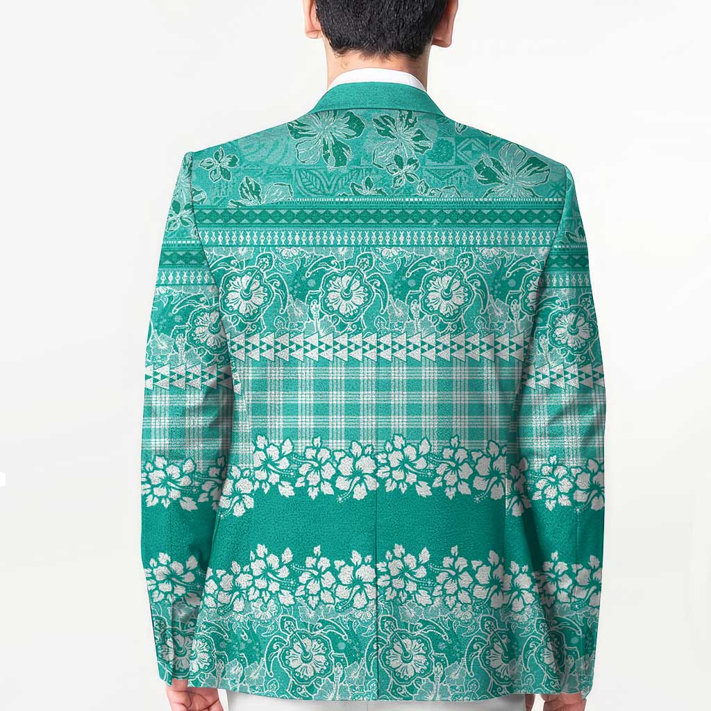 Hawaiian Hibiscus Honu Blazer Turquoise Mele Kalikimaka Palaka Spirit - Polynesian Pride