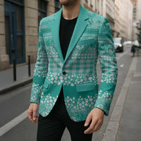 Hawaiian Hibiscus Honu Blazer Turquoise Mele Kalikimaka Palaka Spirit - Polynesian Pride