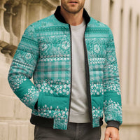 Hawaiian Hibiscus Honu Bomber Puffer Jacket Turquoise Mele Kalikimaka Palaka Spirit - Polynesian Pride