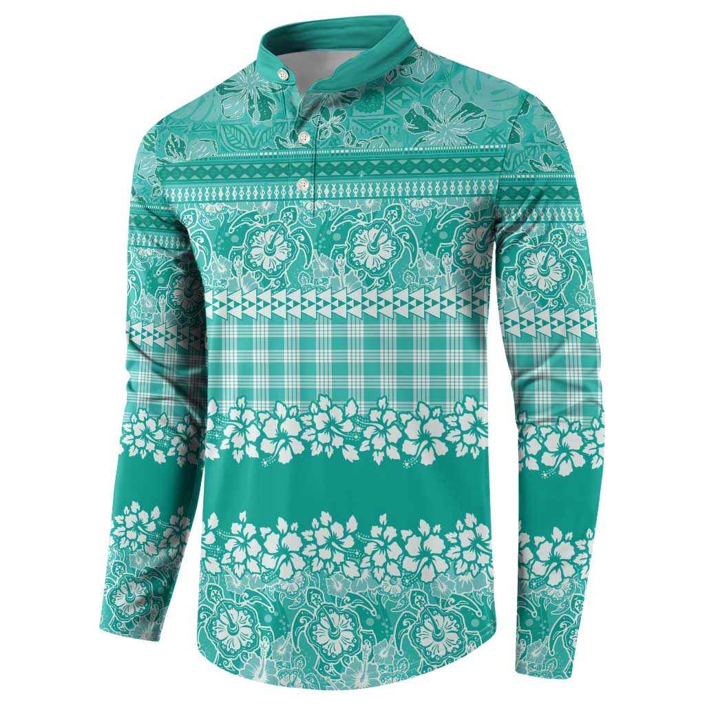 Hawaiian Hibiscus Honu Button Sweatshirt Turquoise Mele Kalikimaka Palaka Spirit - Polynesian Pride