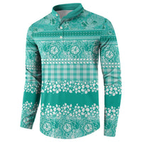 Hawaiian Hibiscus Honu Button Sweatshirt Turquoise Mele Kalikimaka Palaka Spirit - Polynesian Pride