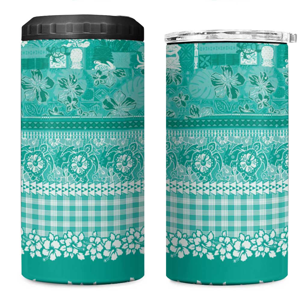 Hawaiian Hibiscus Honu 4 in 1 Can Cooler Tumbler Turquoise Mele Kalikimaka Palaka Spirit - Polynesian Pride