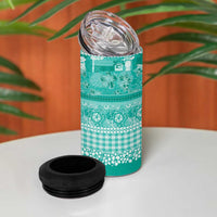Hawaiian Hibiscus Honu 4 in 1 Can Cooler Tumbler Turquoise Mele Kalikimaka Palaka Spirit - Polynesian Pride