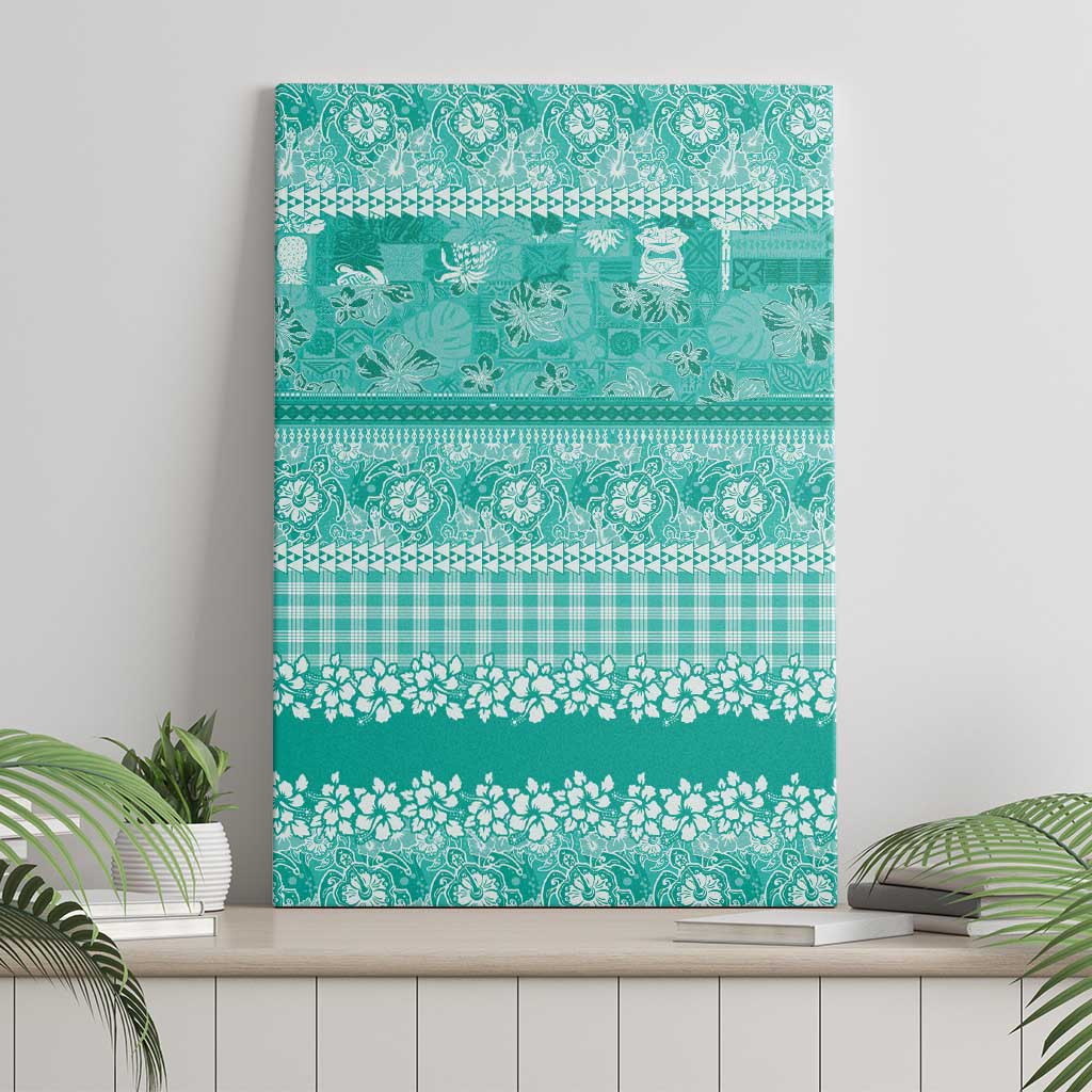 Hawaiian Hibiscus Honu Canvas Wall Art Turquoise Mele Kalikimaka Palaka Spirit - Polynesian Pride
