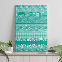 Hawaiian Hibiscus Honu Canvas Wall Art Turquoise Mele Kalikimaka Palaka Spirit - Polynesian Pride