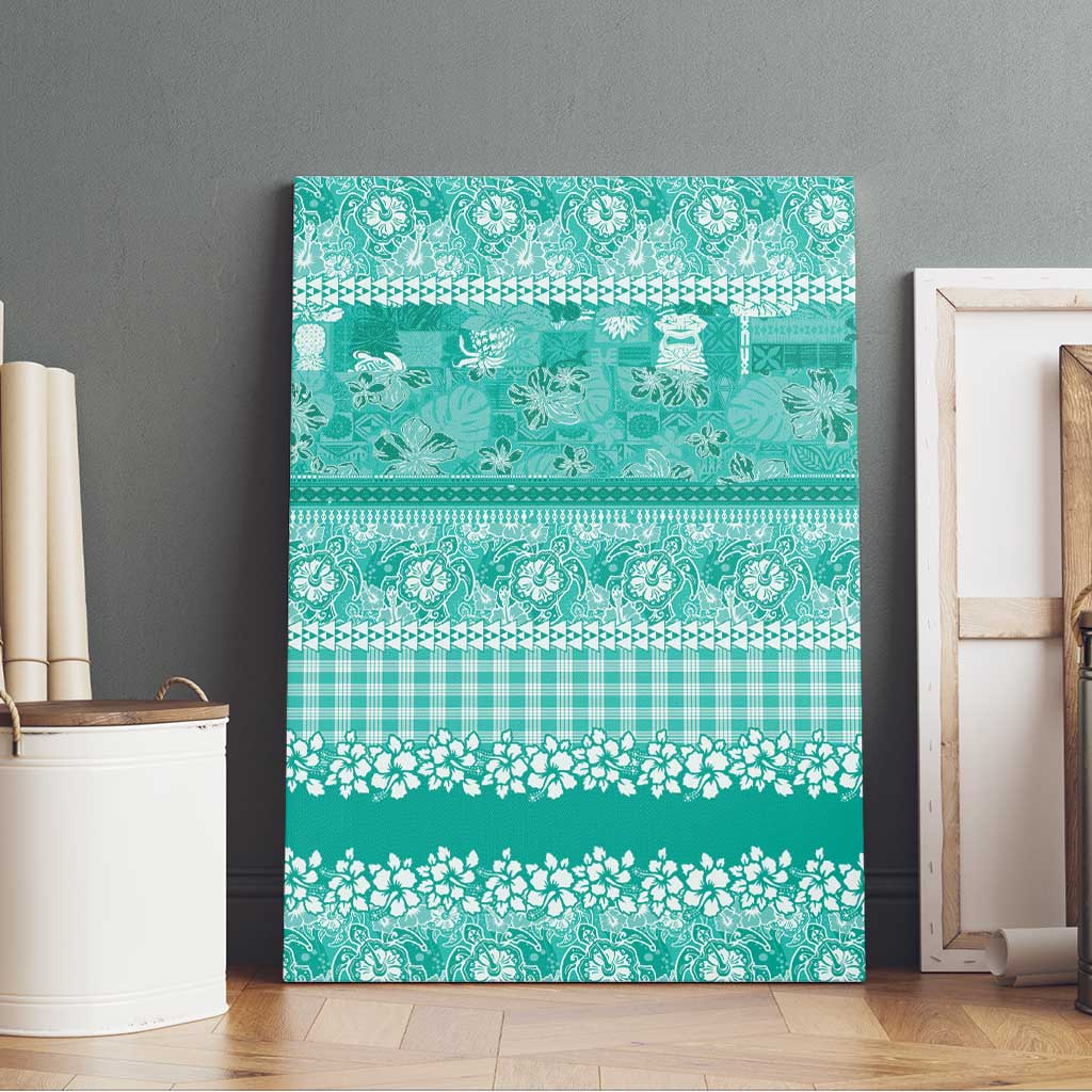 Hawaiian Hibiscus Honu Canvas Wall Art Turquoise Mele Kalikimaka Palaka Spirit - Polynesian Pride