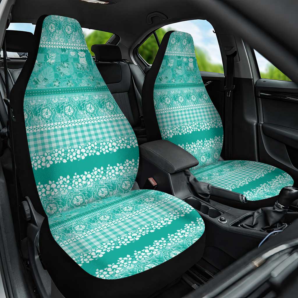 Hawaiian Hibiscus Honu Car Seat Cover Turquoise Mele Kalikimaka Palaka Spirit - Polynesian Pride