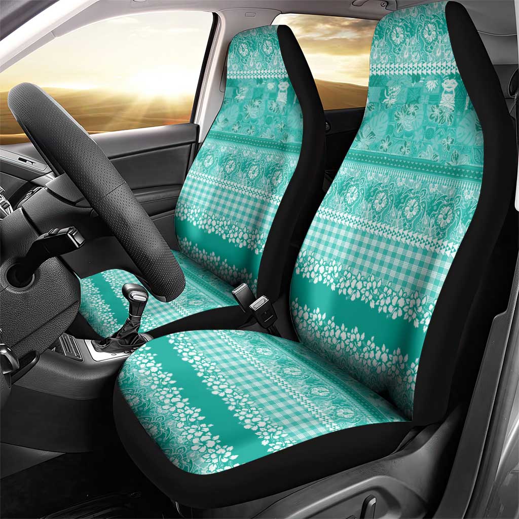 Hawaiian Hibiscus Honu Car Seat Cover Turquoise Mele Kalikimaka Palaka Spirit - Polynesian Pride