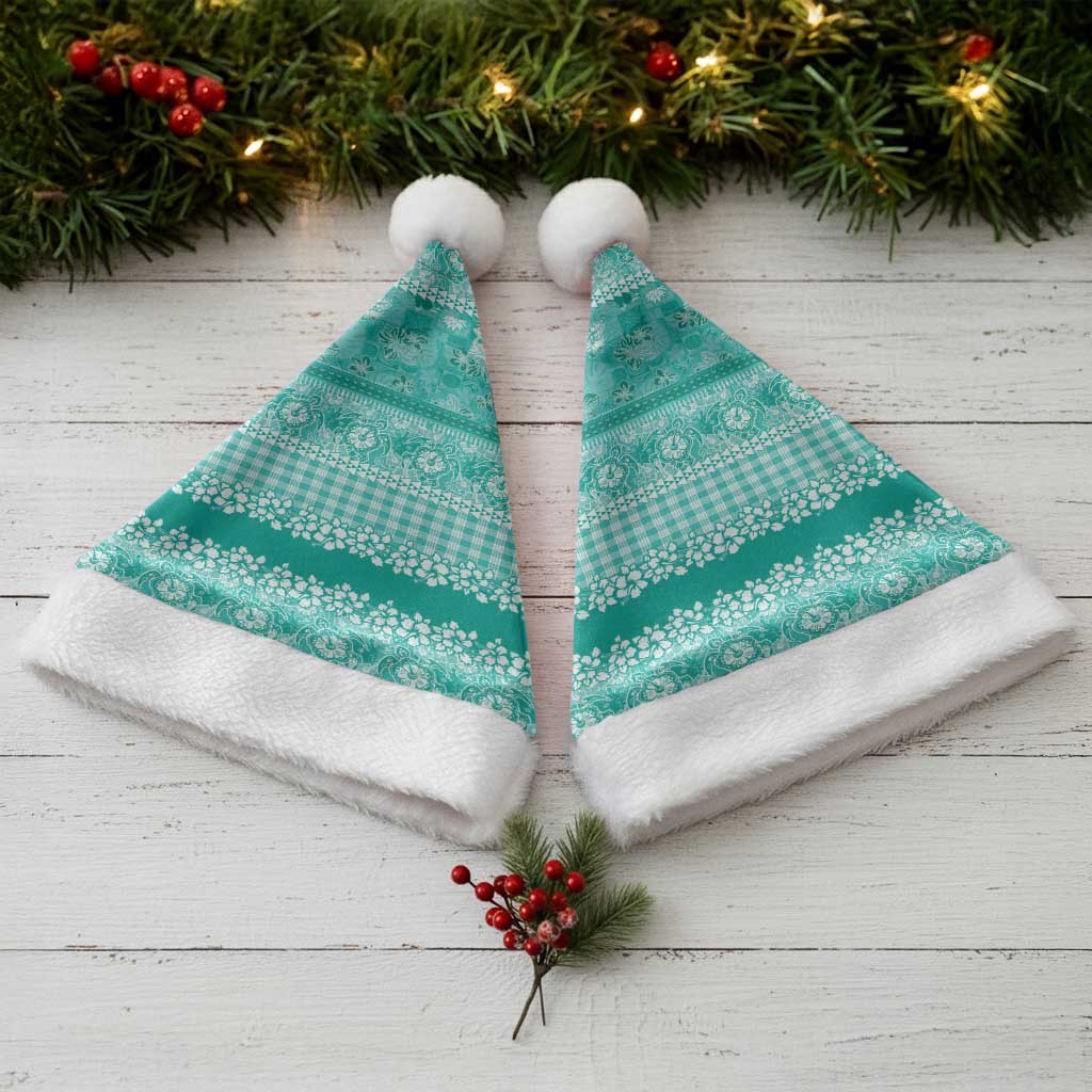 Hawaiian Hibiscus Honu Christmas Santa Hat Turquoise Mele Kalikimaka Palaka Spirit - Polynesian Pride