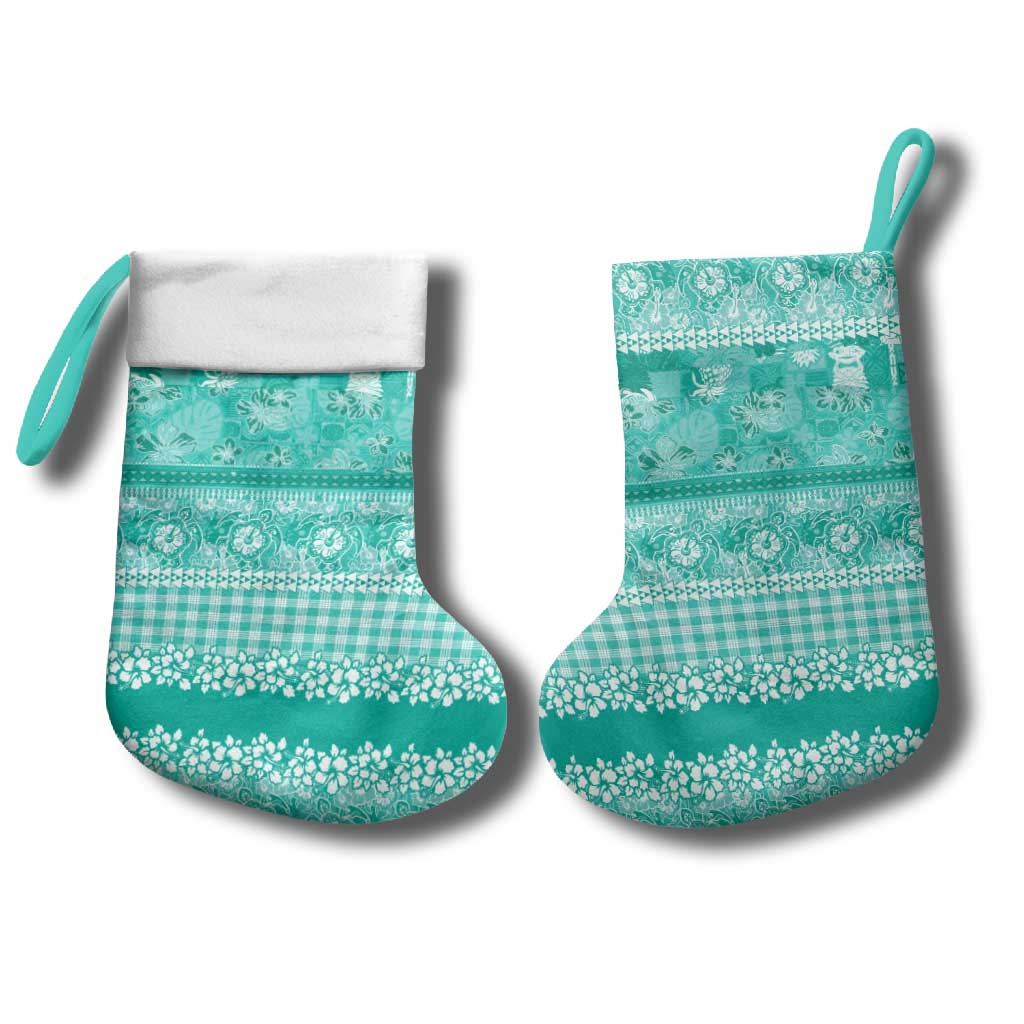 Hawaiian Hibiscus Honu Christmas Stocking Turquoise Mele Kalikimaka Palaka Spirit - Polynesian Pride