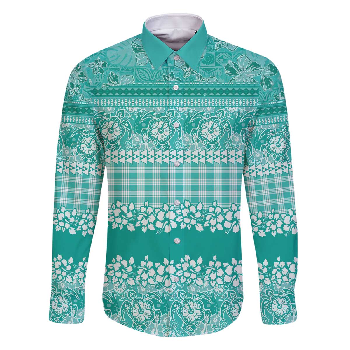 Hawaiian Hibiscus Honu Family Matching Off The Shoulder Long Sleeve Dress and Hawaiian Shirt Turquoise Mele Kalikimaka Palaka Spirit - Polynesian Pride