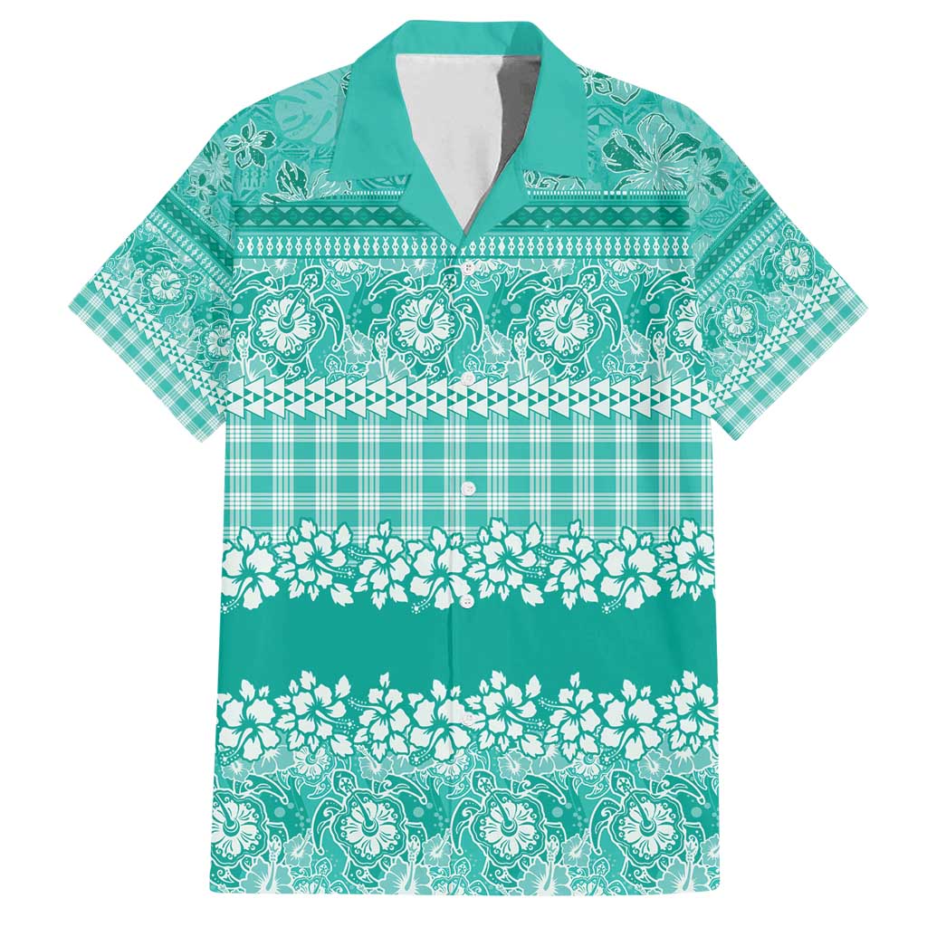 Hawaiian Hibiscus Honu Family Matching Off Shoulder Maxi Dress and Hawaiian Shirt Turquoise Mele Kalikimaka Palaka Spirit - Polynesian Pride