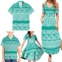 Hawaiian Hibiscus Honu Family Matching Summer Maxi Dress and Hawaiian Shirt Turquoise Mele Kalikimaka Palaka Spirit - Polynesian Pride