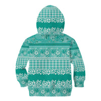 Hawaiian Hibiscus Honu Kid Hoodie Turquoise Mele Kalikimaka Palaka Spirit - Polynesian Pride
