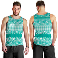 Hawaiian Hibiscus Honu Men Tank Top Turquoise Mele Kalikimaka Palaka Spirit - Polynesian Pride