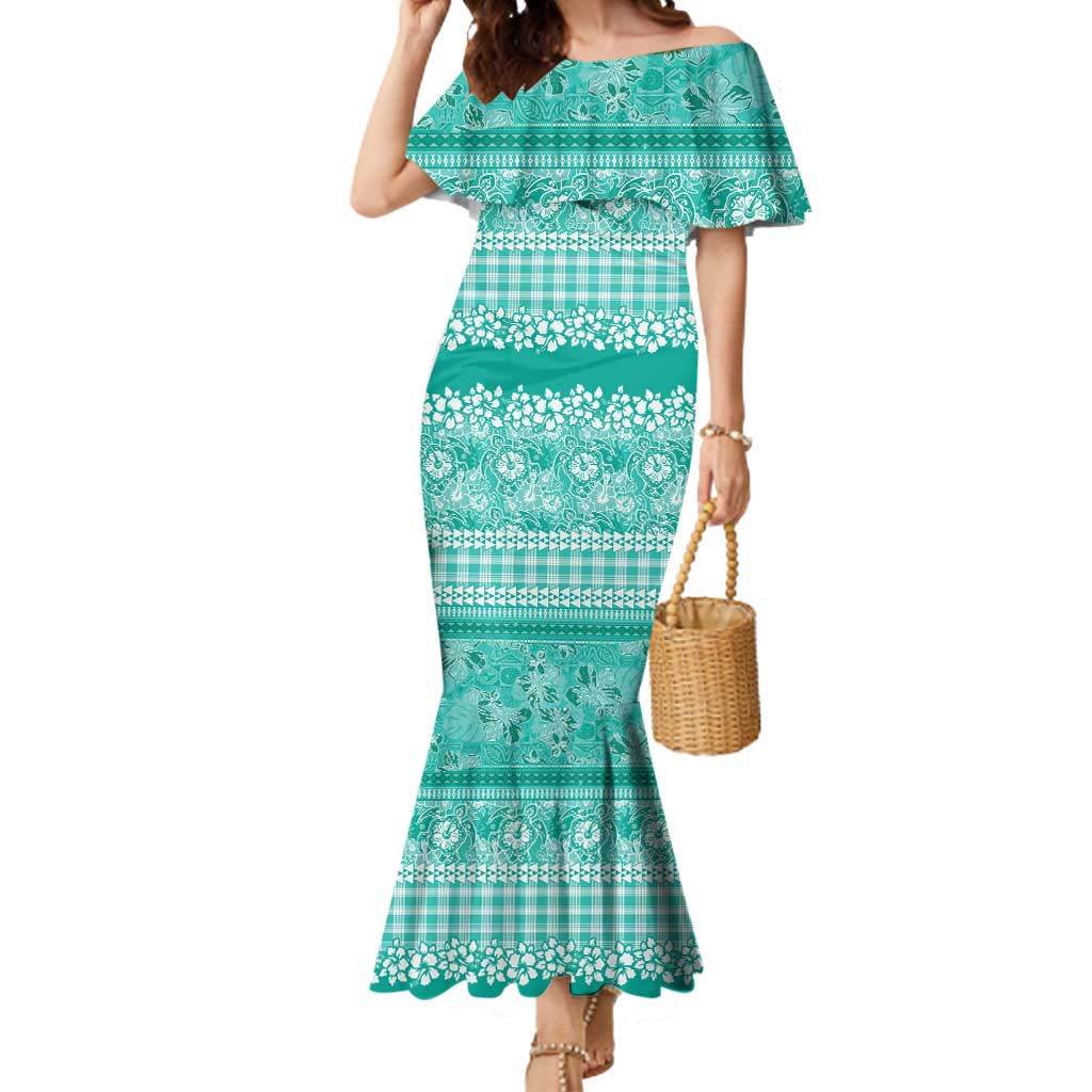 Hawaiian Hibiscus Honu Mermaid Dress Turquoise Mele Kalikimaka Palaka Spirit - Polynesian Pride