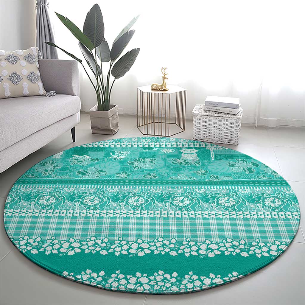 Hawaiian Hibiscus Honu Round Carpet Turquoise Mele Kalikimaka Palaka Spirit - Polynesian Pride