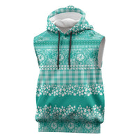 Hawaiian Hibiscus Honu Sleeveless Hoodie Turquoise Mele Kalikimaka Palaka Spirit - Polynesian Pride