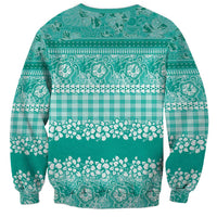 Hawaiian Hibiscus Honu Sweatshirt Turquoise Mele Kalikimaka Palaka Spirit - Polynesian Pride