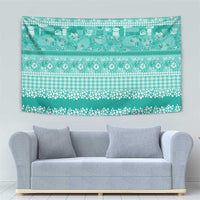 Hawaiian Hibiscus Honu Tapestry Turquoise Mele Kalikimaka Palaka Spirit - Polynesian Pride