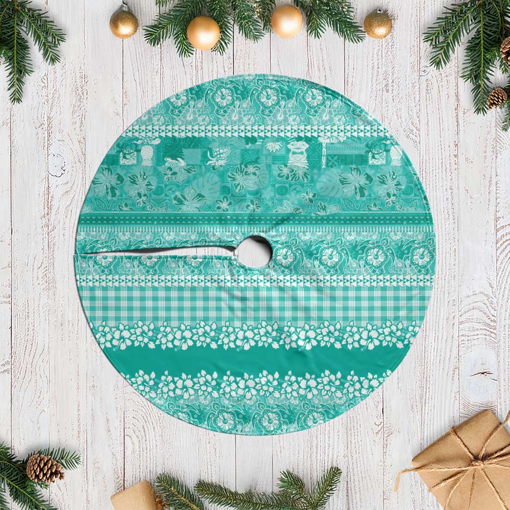 Hawaiian Hibiscus Honu Tree Skirt Turquoise Mele Kalikimaka Palaka Spirit - Polynesian Pride