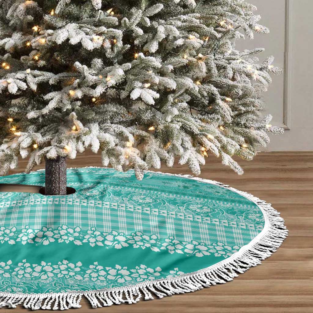 Hawaiian Hibiscus Honu Tree Skirt Turquoise Mele Kalikimaka Palaka Spirit - Polynesian Pride