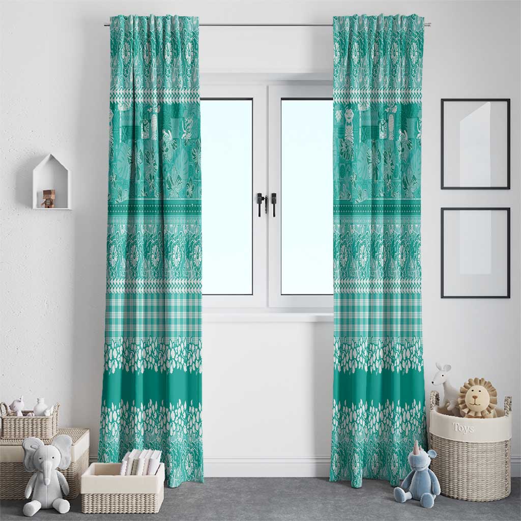 Hawaiian Hibiscus Honu Window Curtain Turquoise Mele Kalikimaka Palaka Spirit - Polynesian Pride